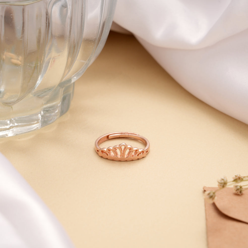 Regal Crown Design Rose Golden Silver Ring