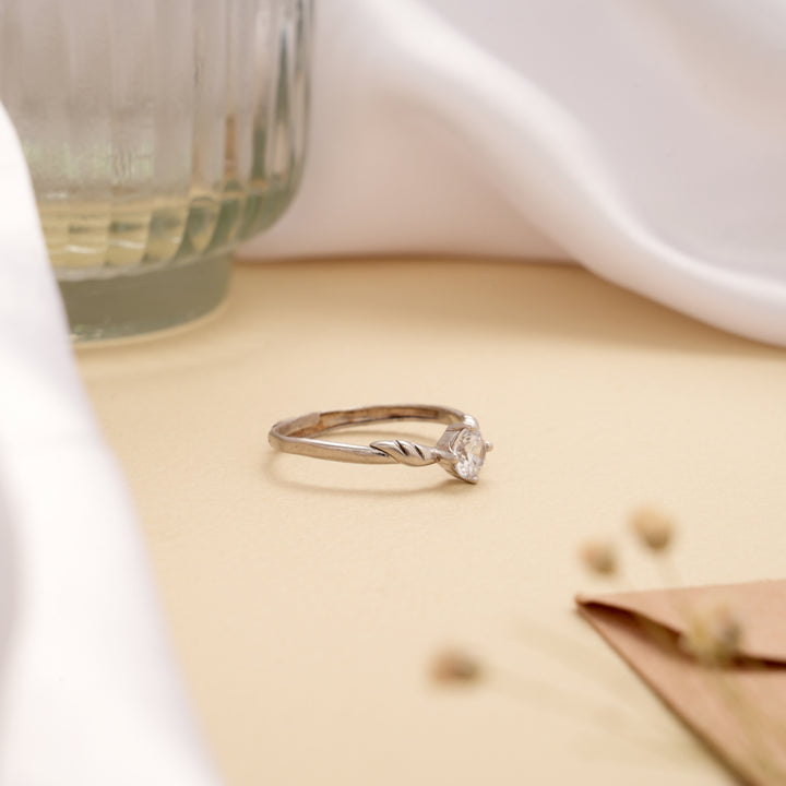 Leaf Inspired Design White Stone Silver Ring