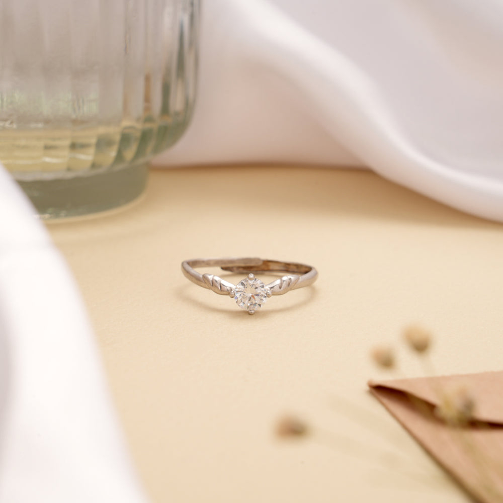 Leaf Inspired Design White Stone Silver Ring