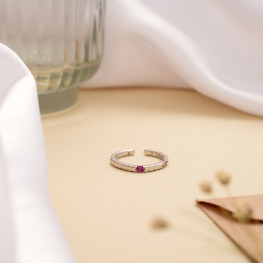 Tiny Charm Pink Stone Silver Ring