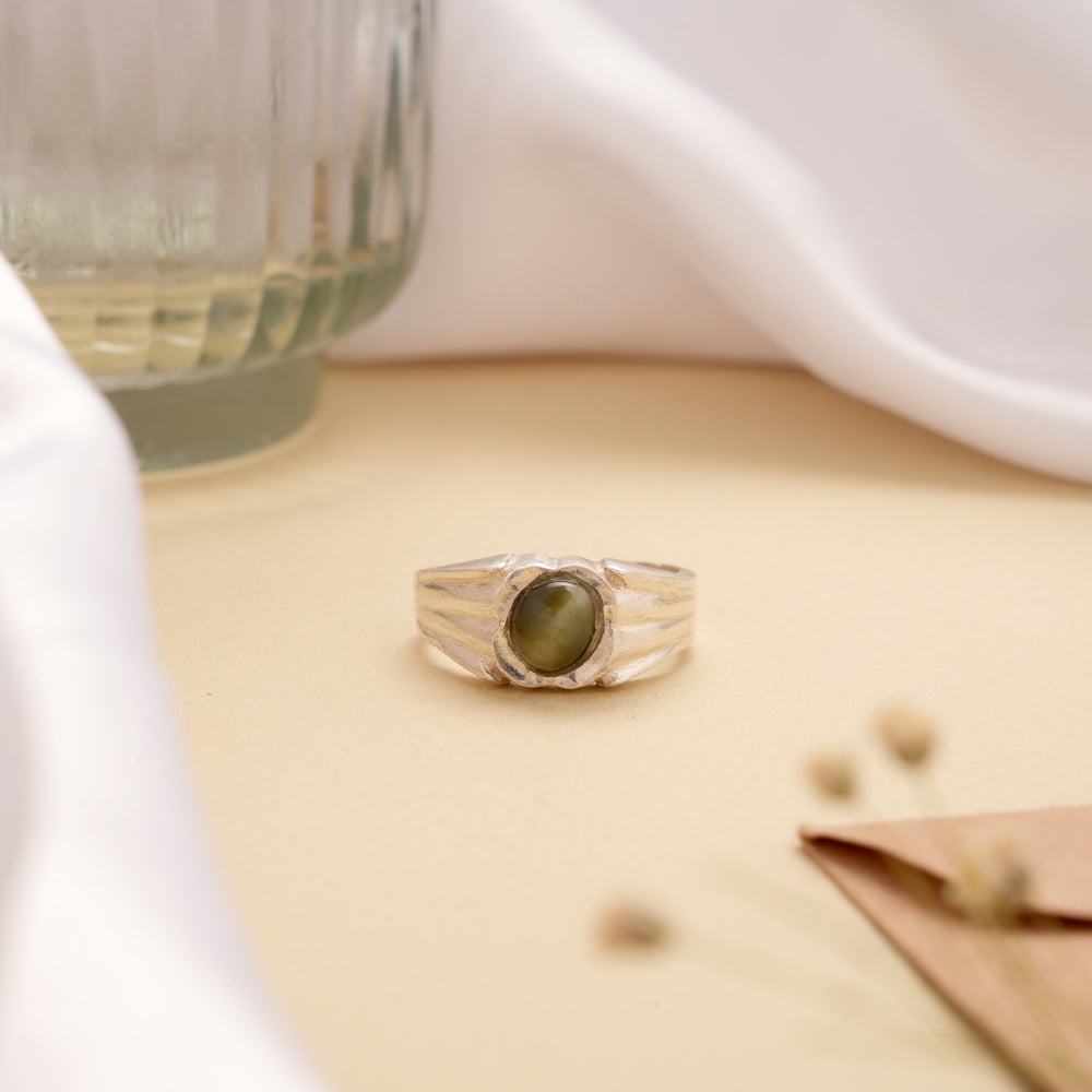 Oval Cat Eye Stone Silver Ring