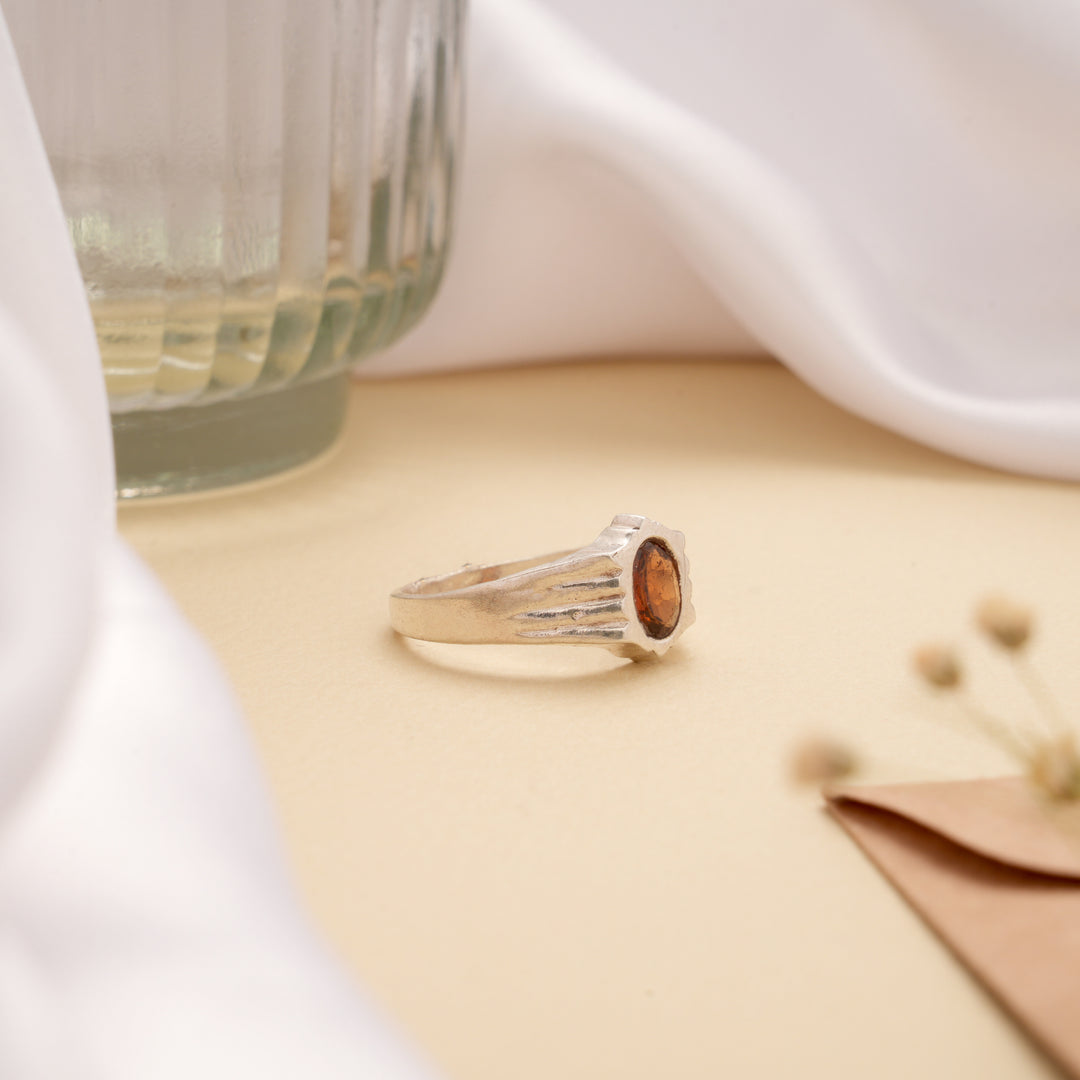 Classic Brown Stone Men’s Silver Ring