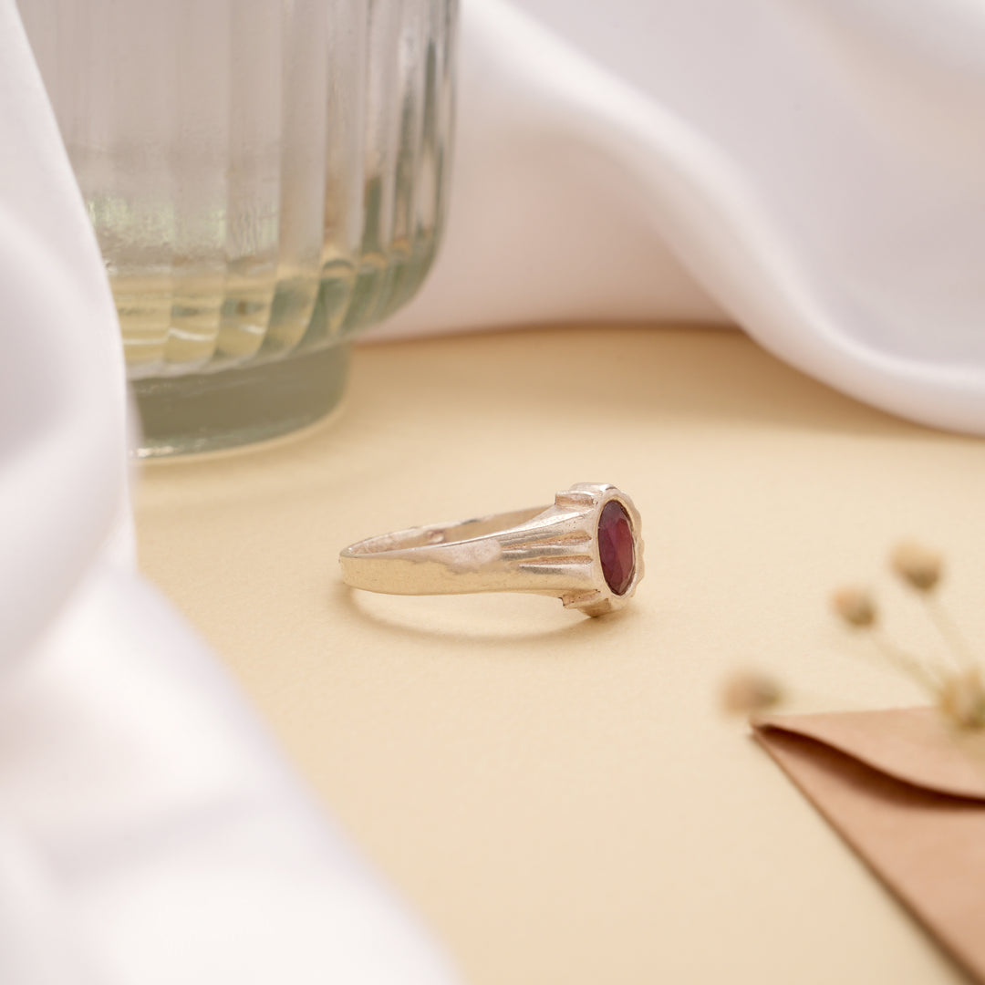 Radiant Ruby Stone Men’s Silver Ring