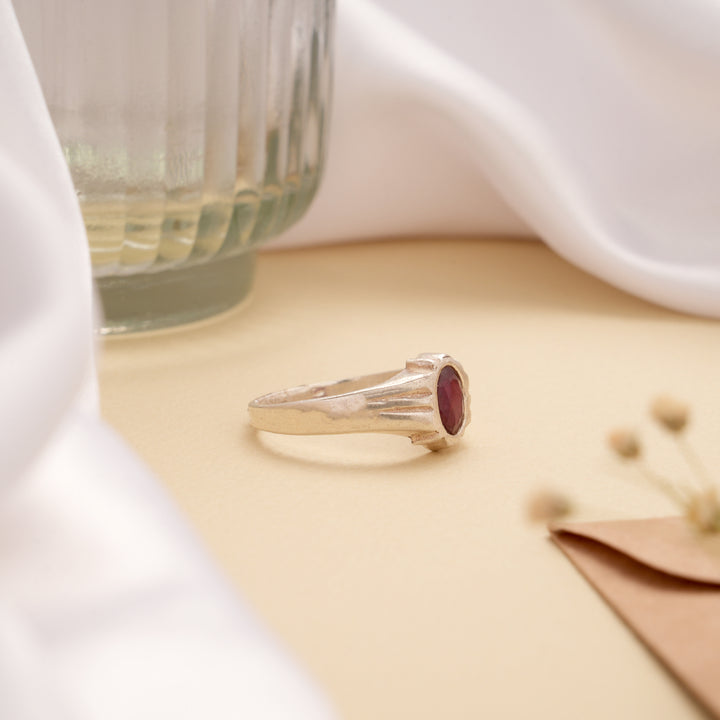 Radiant Ruby Stone Men’s Silver Ring