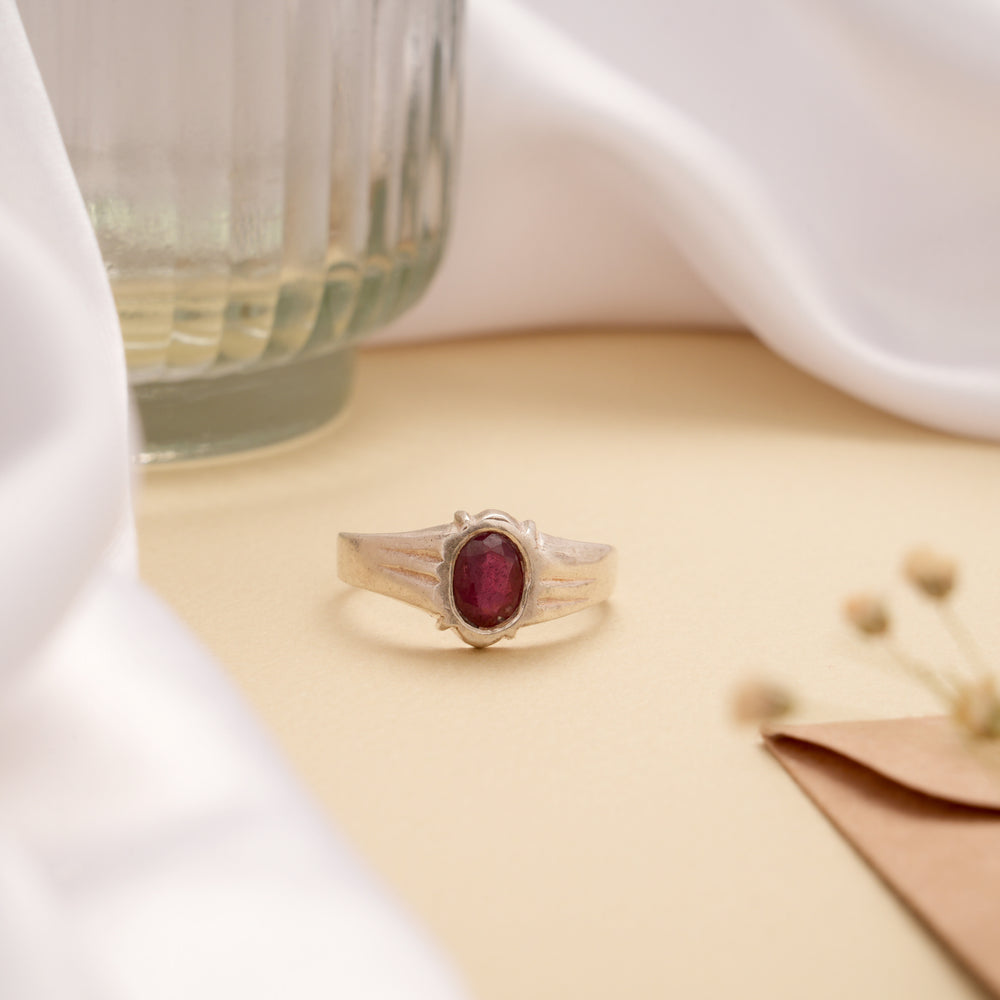 Radiant Ruby Stone Men’s Silver Ring