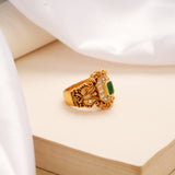 Blossom Floral Emerald Stone Men’s Golden Ring
