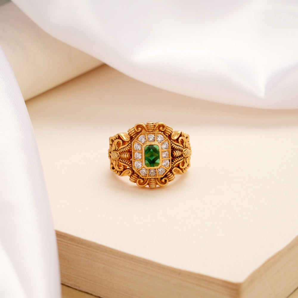 Blossom Floral Emerald Stone Men’s Golden Ring