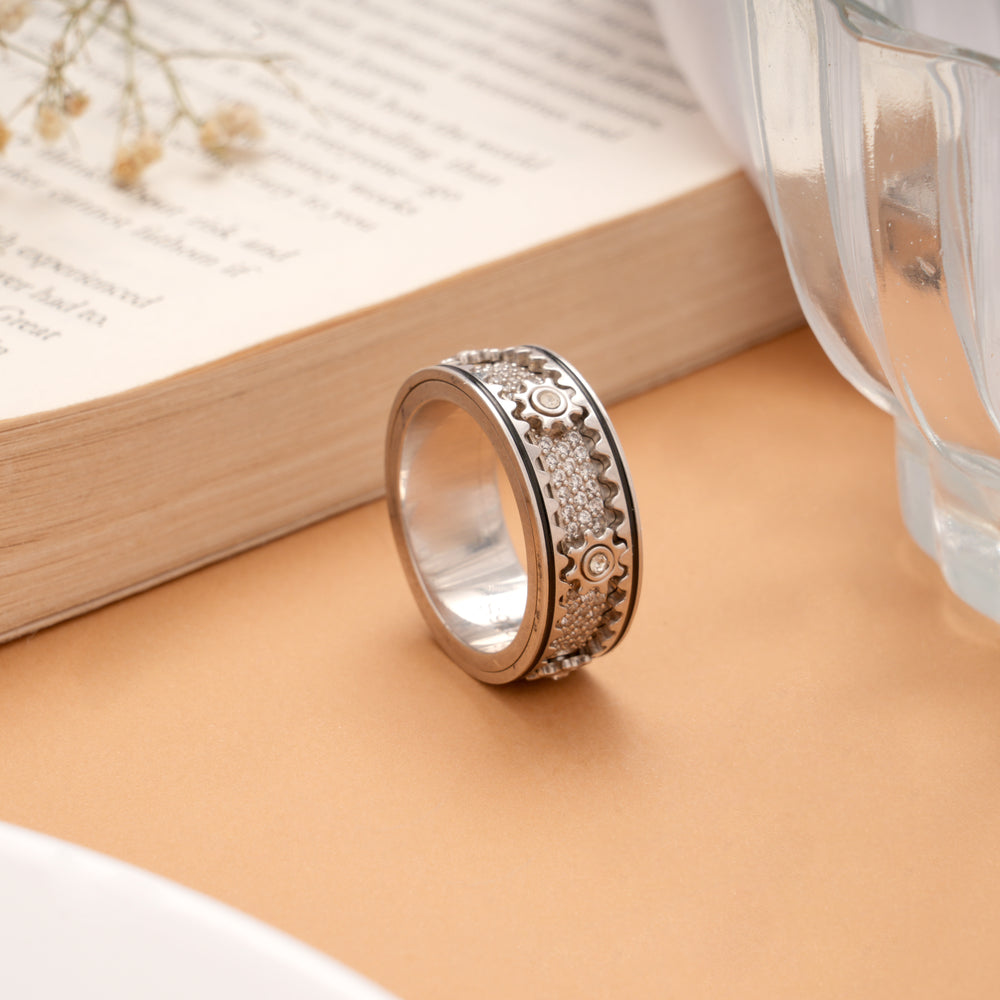 Unique Silver Gear Spinner Band Rotatable Ring