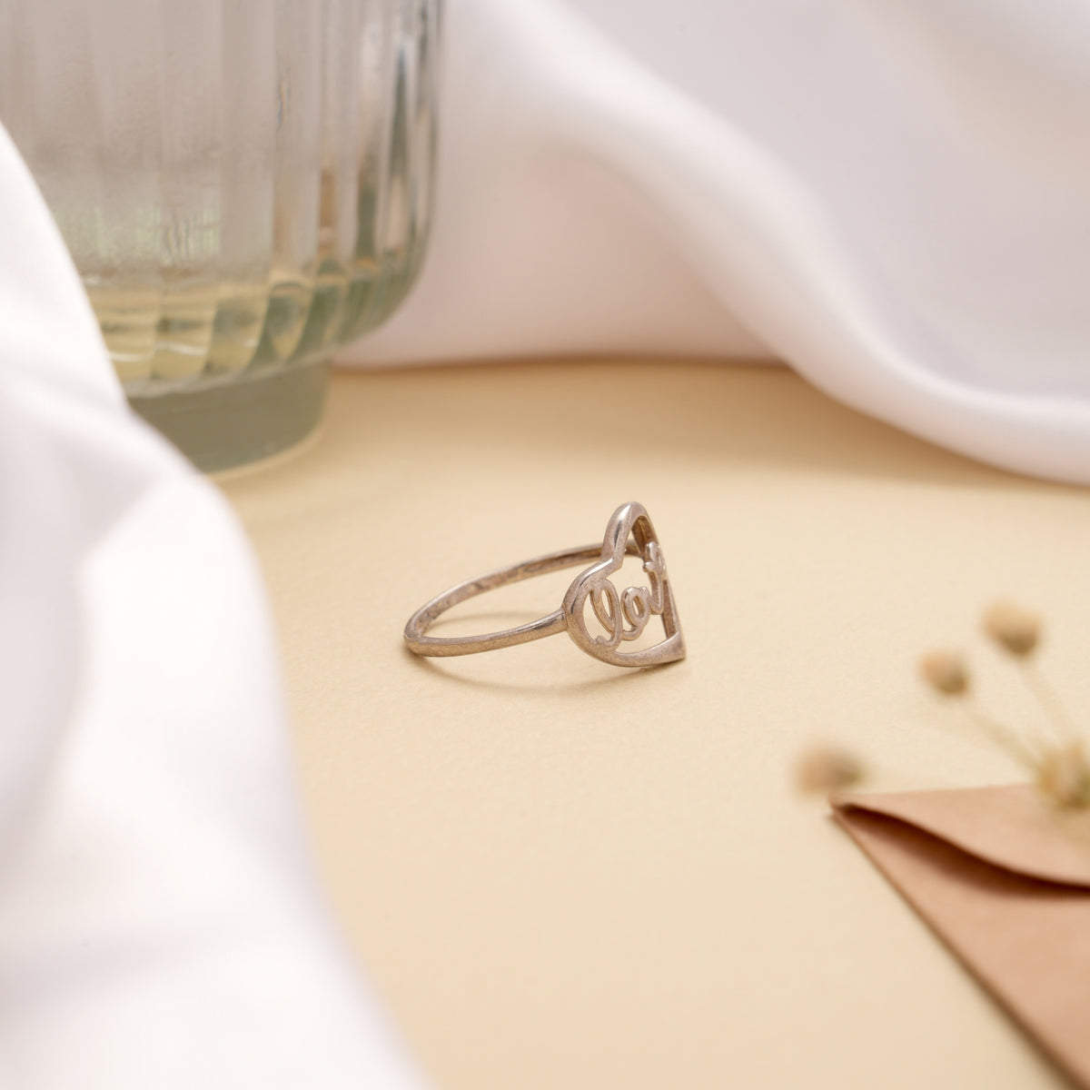Regal Love Letter Heart Shape Silver Ring