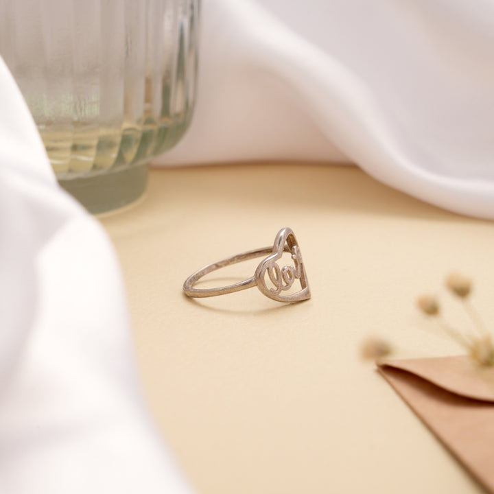 Regal Love Letter Heart Shape Silver Ring