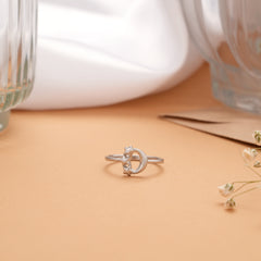 Tiny Charm Moon Triple Star Silver Ring