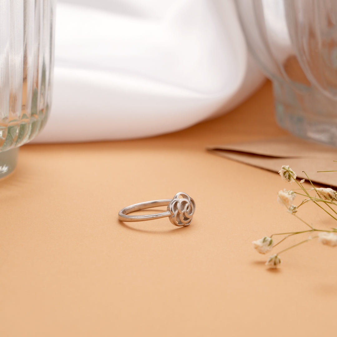 Minimalist Rose Flower Silver Ring
