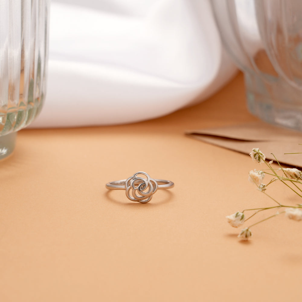 Minimalist Rose Flower Silver Ring