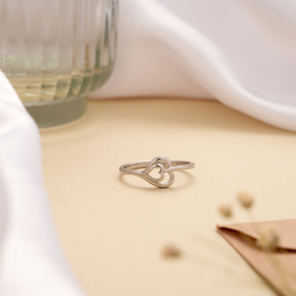 Lovely Double Heart Design Silver Ring