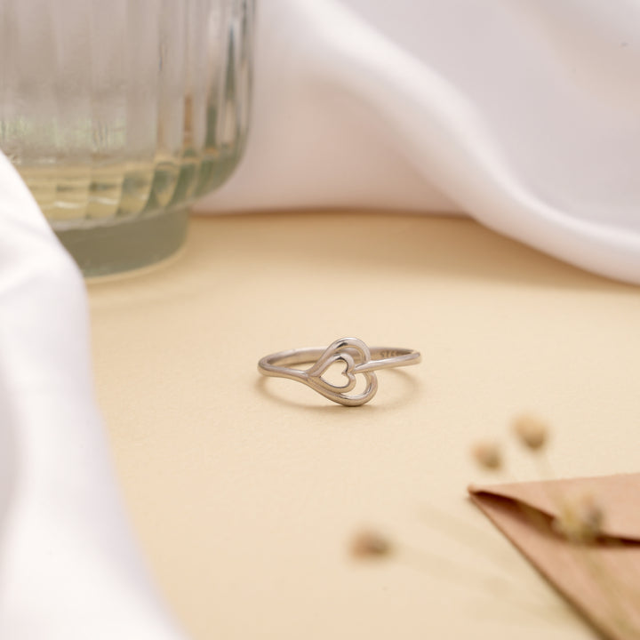 Lovely Double Heart Design Silver Ring