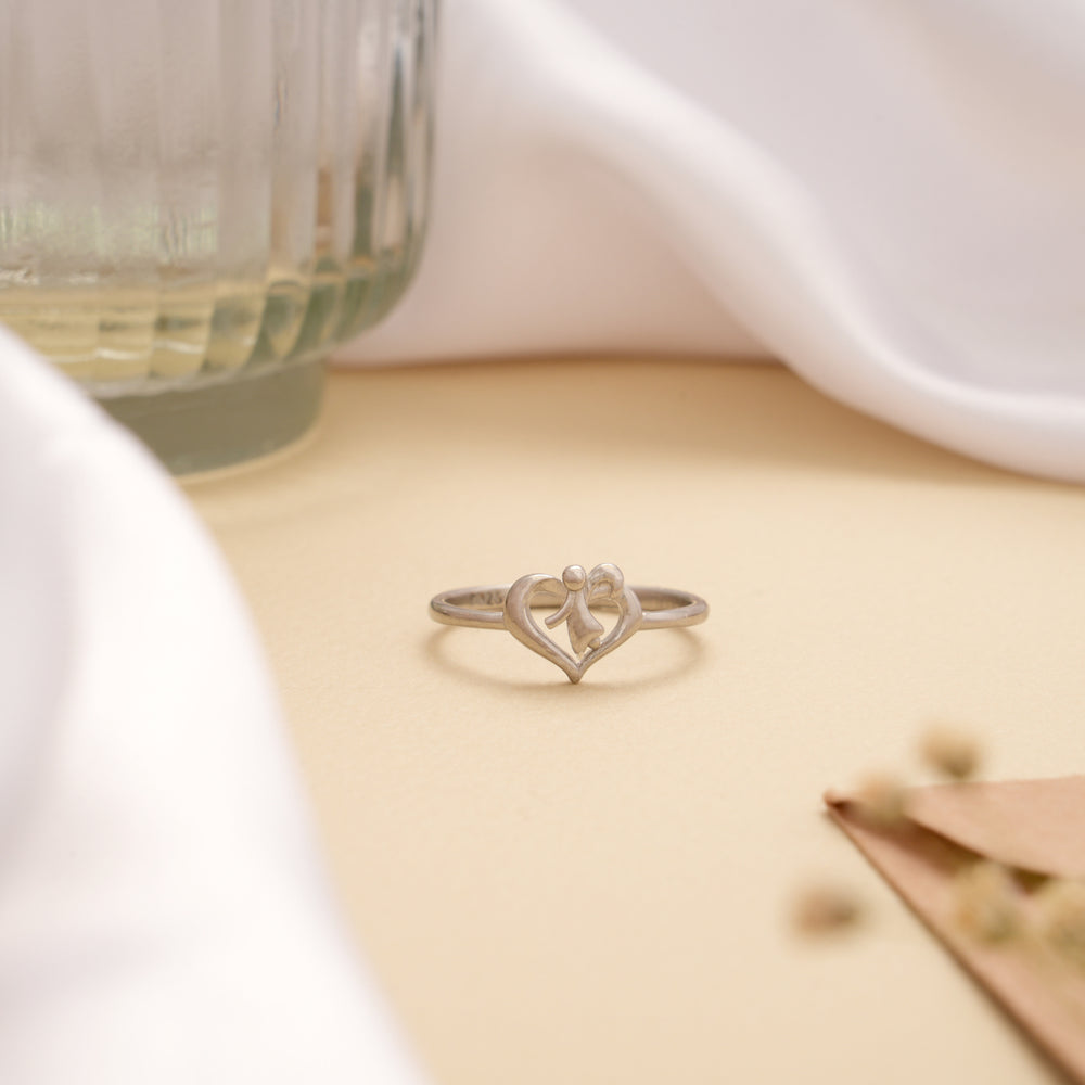 Mother and Child Heart Shape Silver Ring