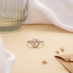 Crescent Moon with Stars Silver Ring