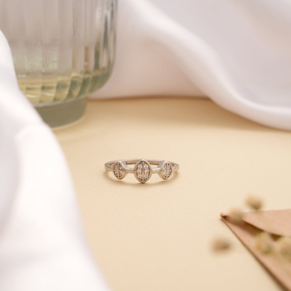 Marquise Shaped Leaf Design Silver Ring
