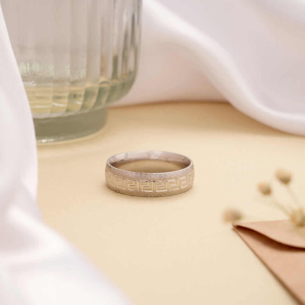 Minimal Greek Key Pattern Silver Ring