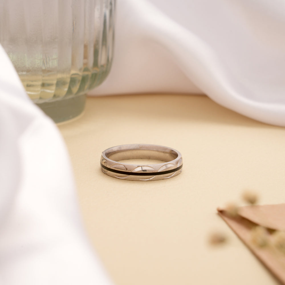 Black Line Silver Band Design Ring