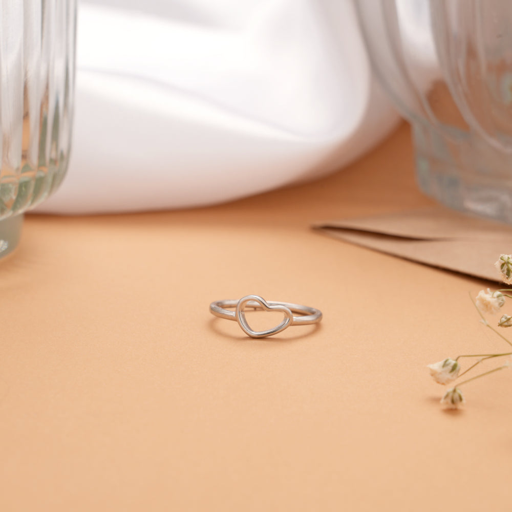 Tiny Charm Open Heart Design Silver Ring