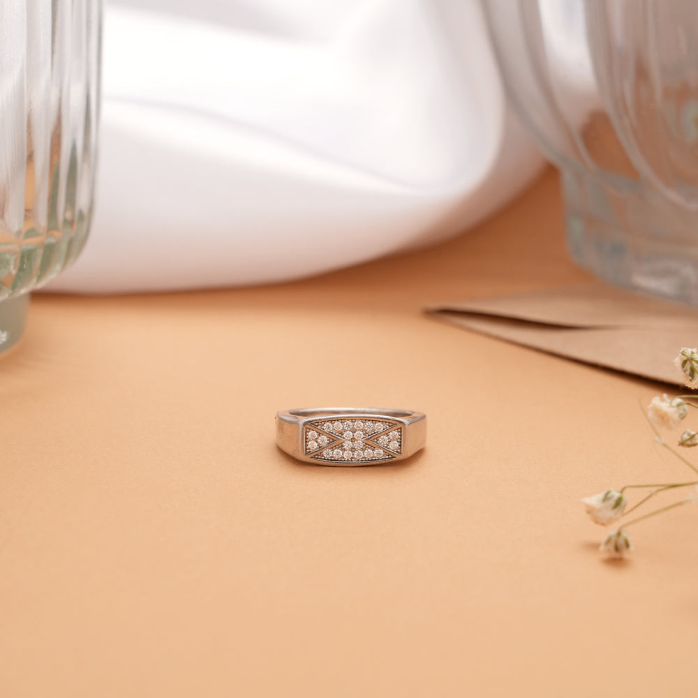 Rectangular Charm Band Shape Silver Ring