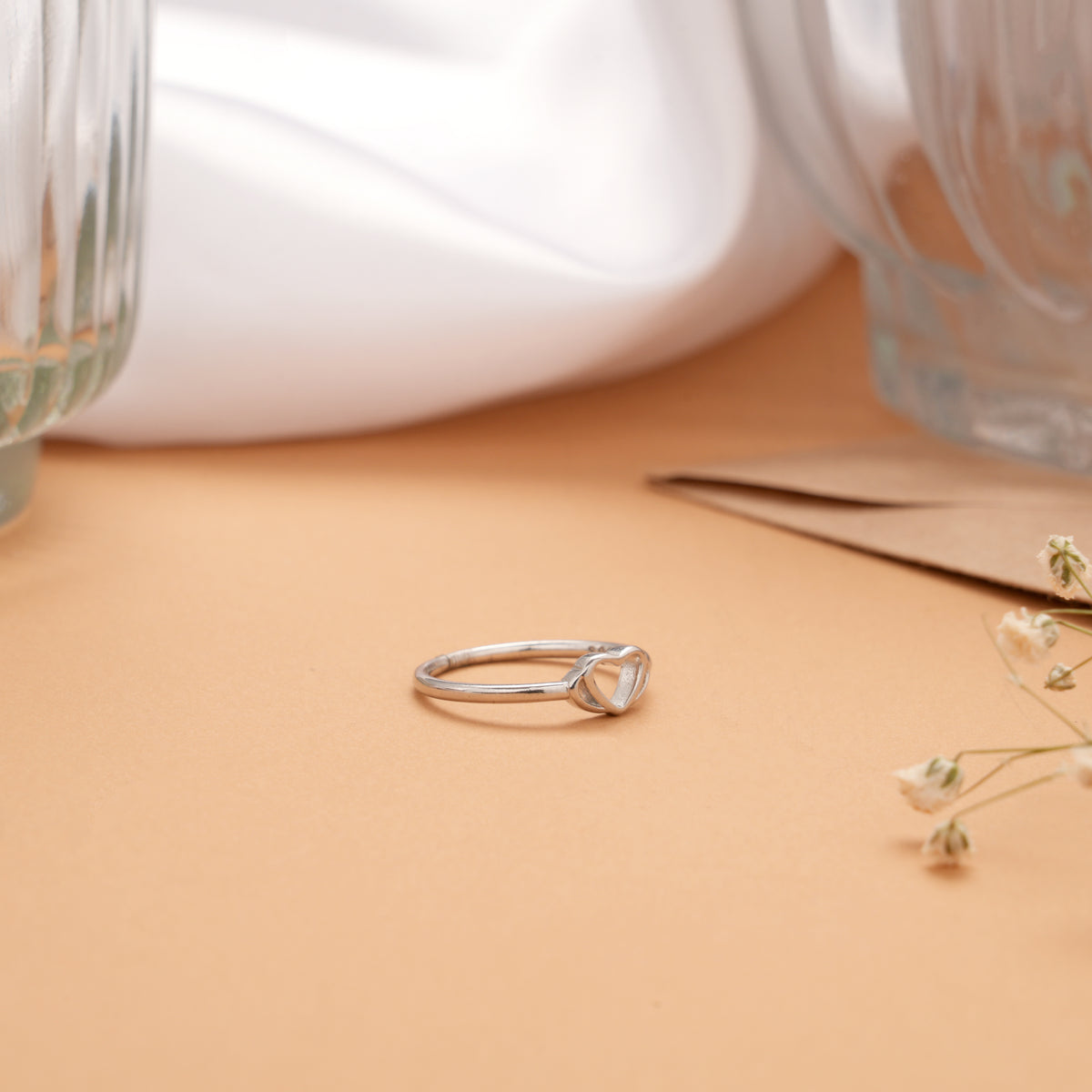Minimalist Open Heart Design Silver Ring
