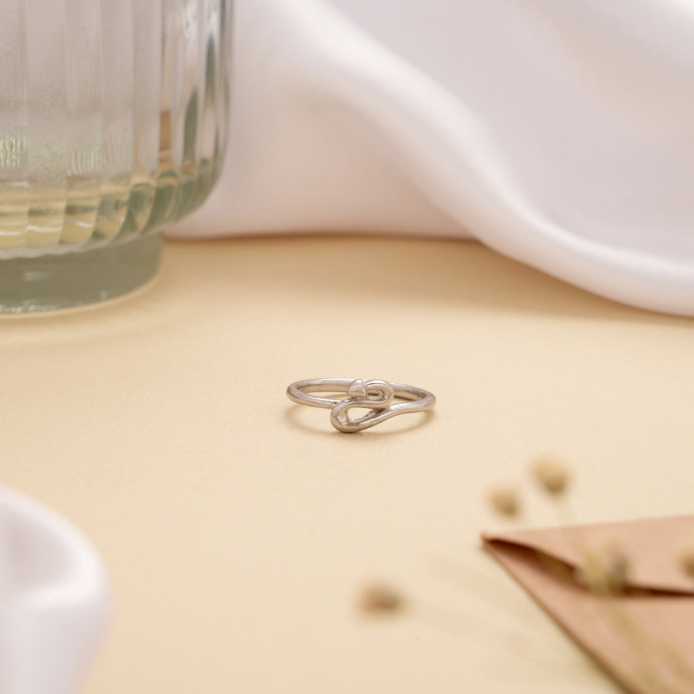 Unique Heart Curved Snake Silver Ring