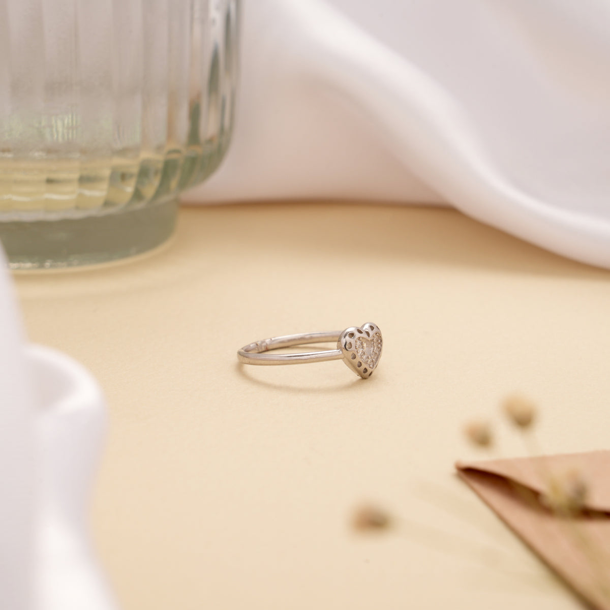 Tiny Charm Heart Shape Silver Ring