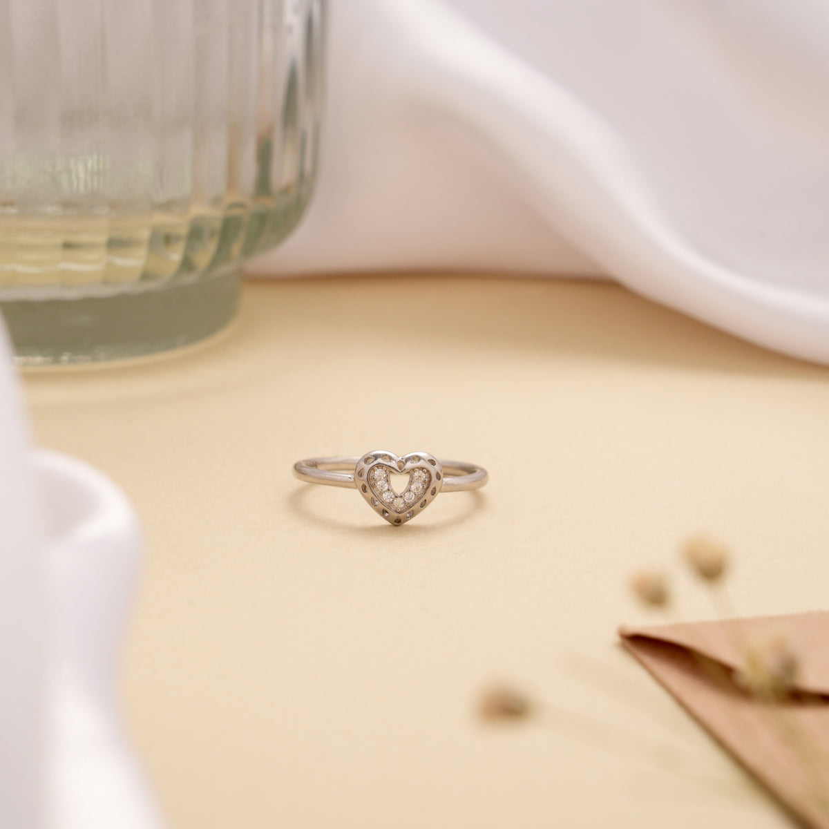 Tiny Charm Heart Shape Silver Ring