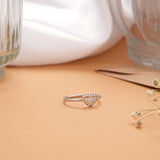 Minimal White Stone Hollow Heart Silver Ring