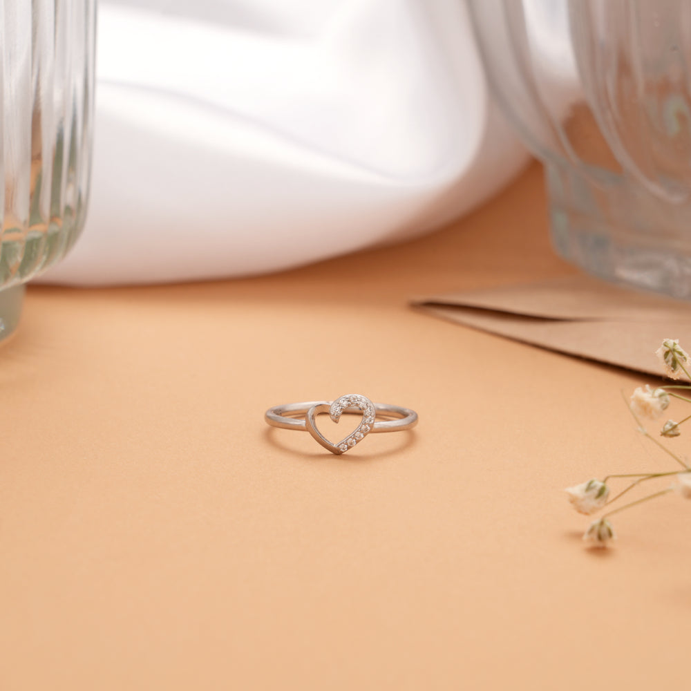 Halo Heartline Curved Design Silver Ring
