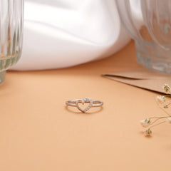 Halo Heartline Curved Design Silver Ring