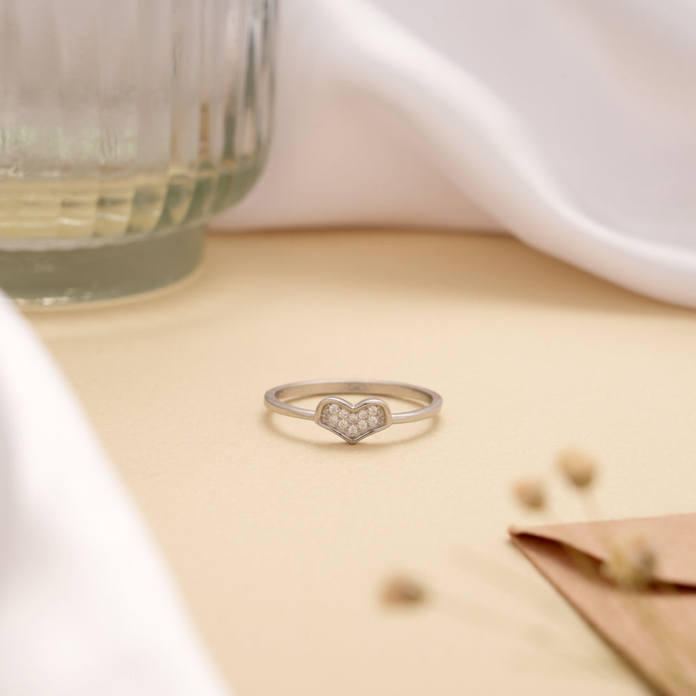 Pave Set Heart Design Silver Ring
