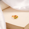 Elegant Curved Floral Enamel Golden Ring
