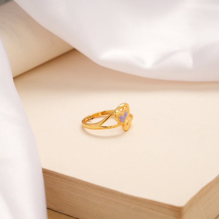 Regal Purple Enamel Heart Golden Ring