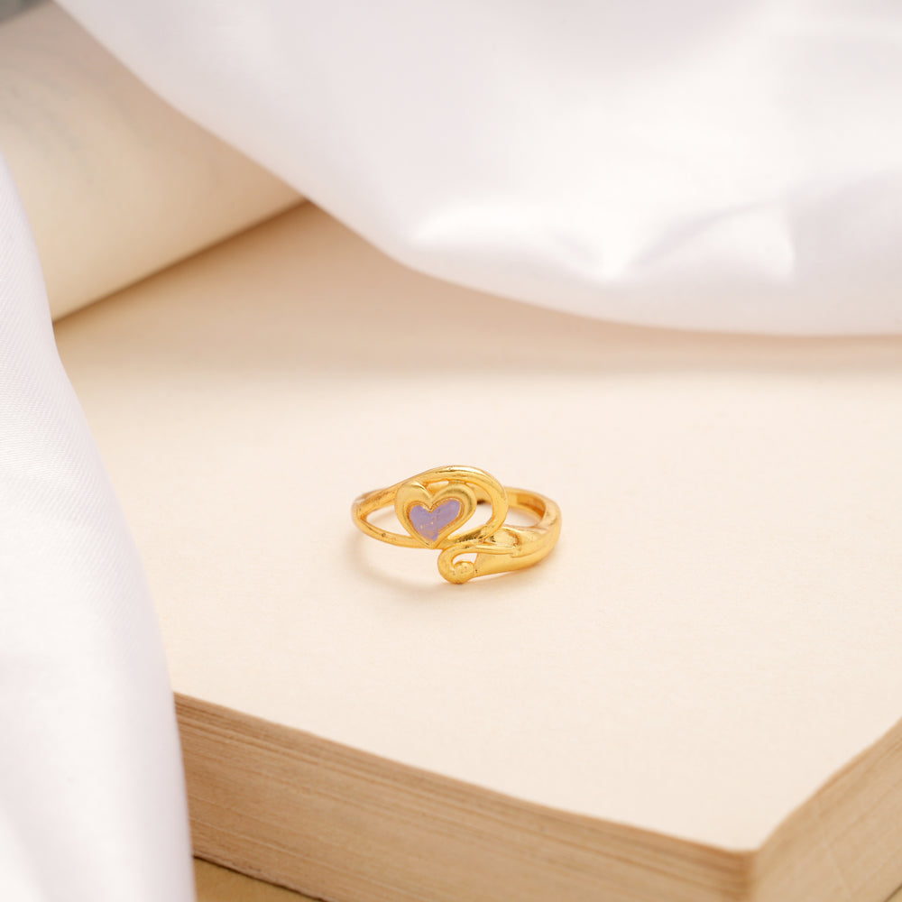 Regal Purple Enamel Heart Golden Ring