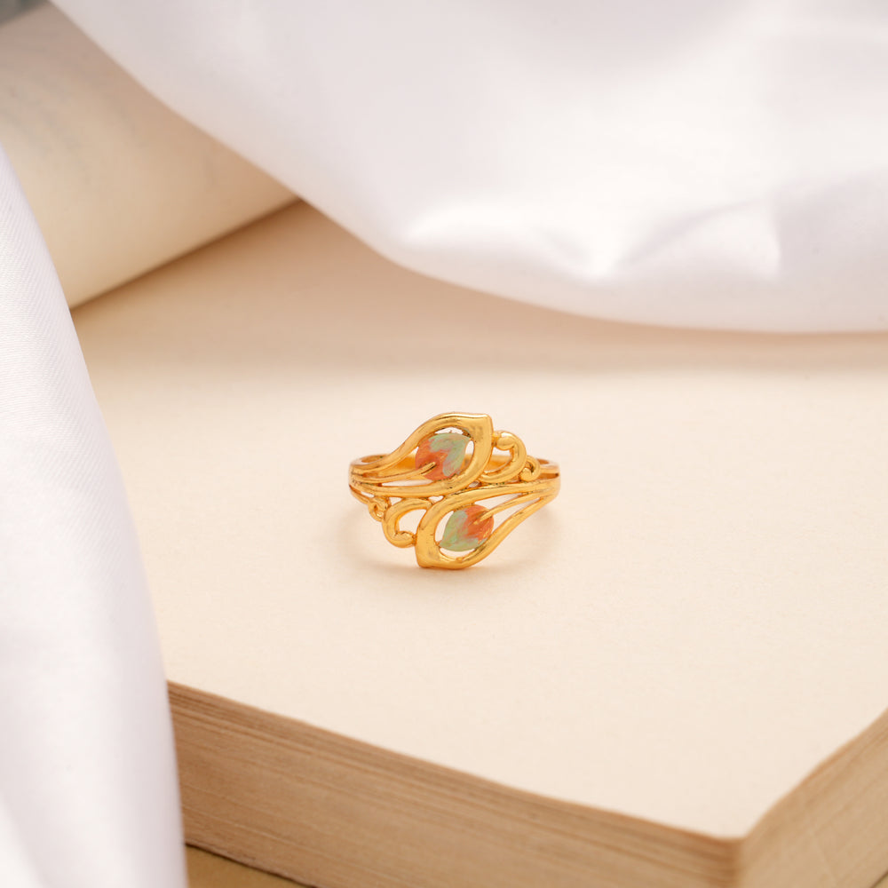 Blossom Design Teardrop Enamel Golden Ring