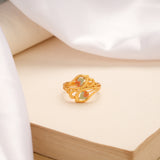 Blossom Design Teardrop Enamel Golden Ring