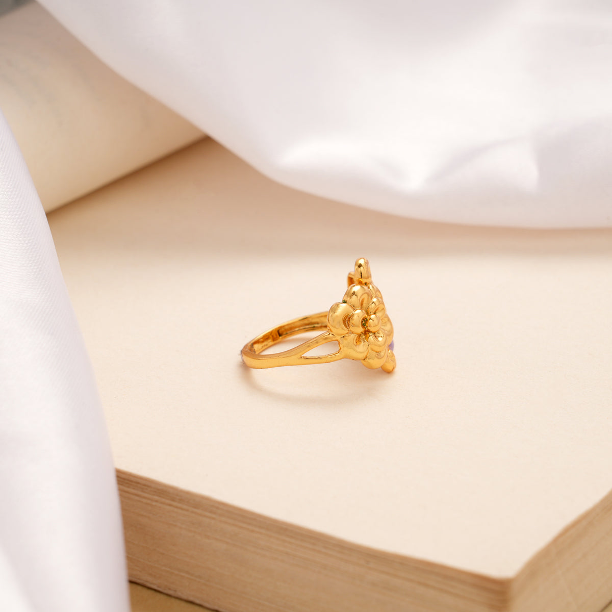 Classic Butterfly Flower Design Golden Ring