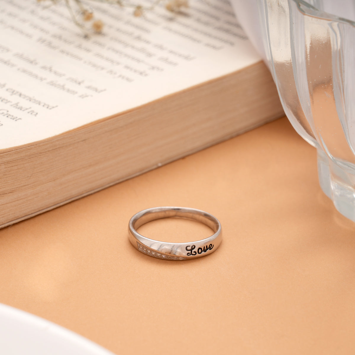 Lovely Love Enamel Silver Couples Ring