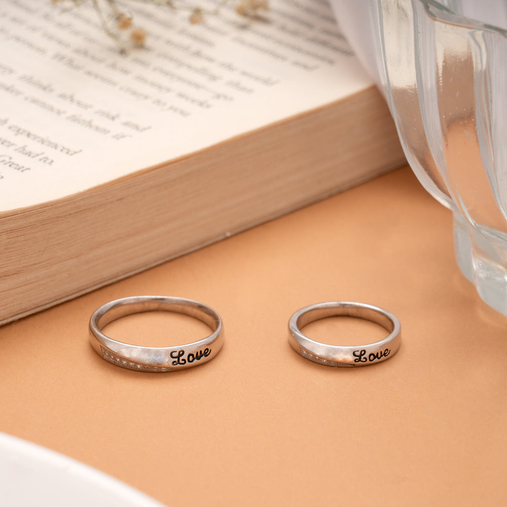 Lovely Love Enamel Silver Couples Ring
