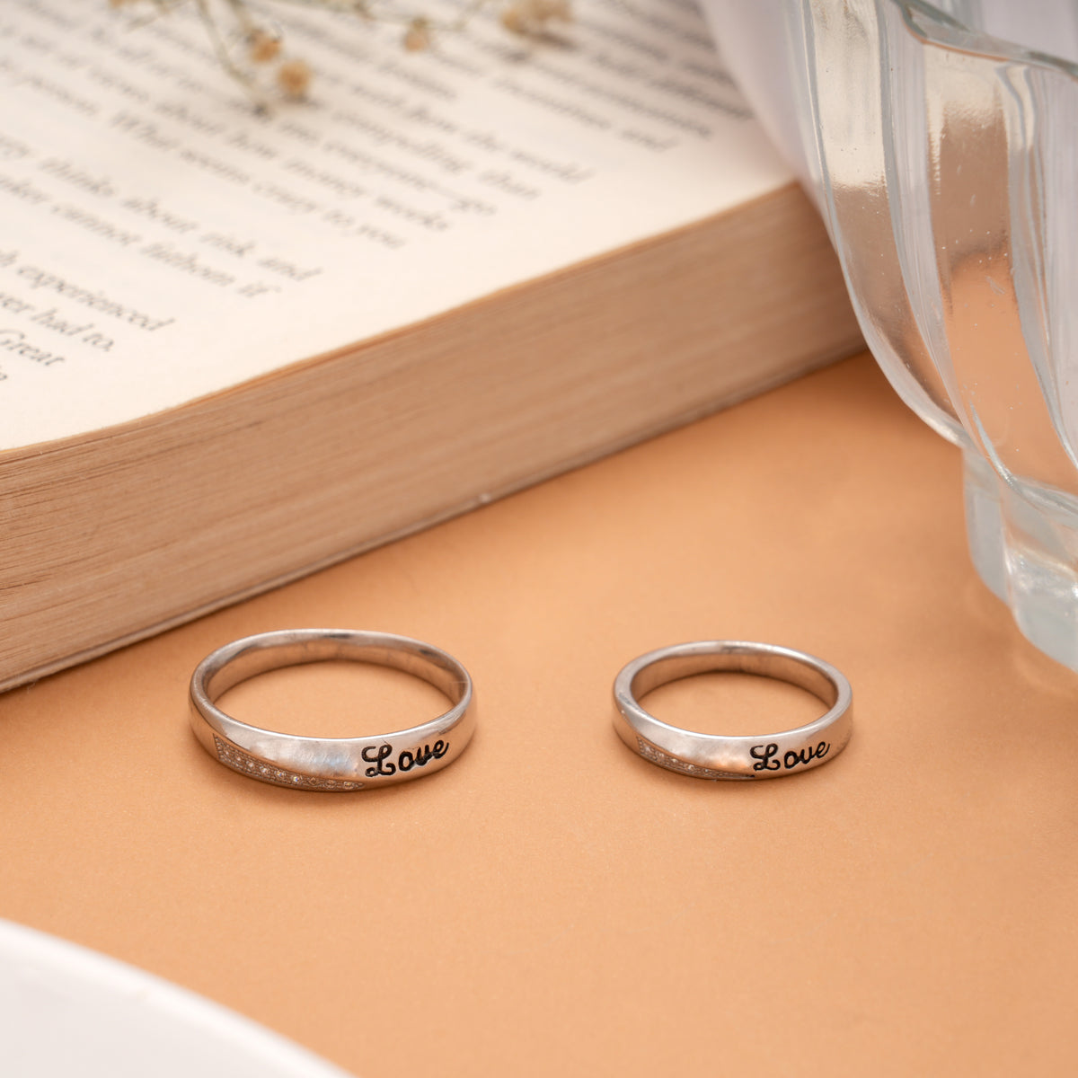 Lovely Love Enamel Silver Couples Ring