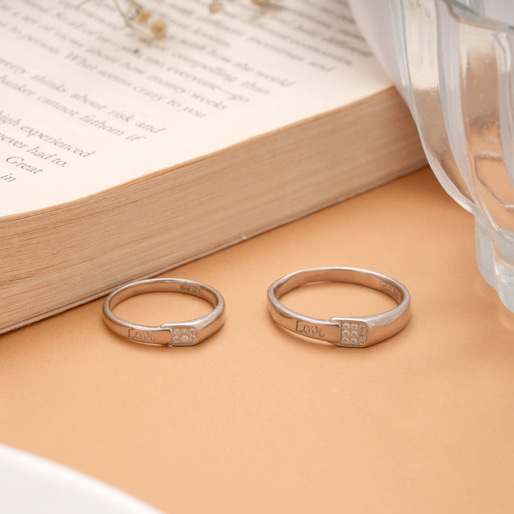 Romantic Silver Love Engraved Couple Ring