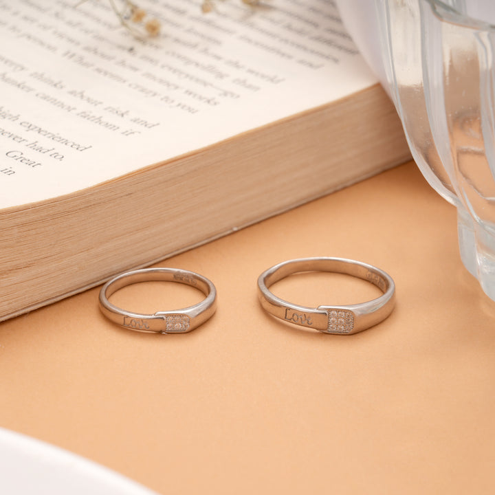 Romantic Silver Love Engraved Couple Ring