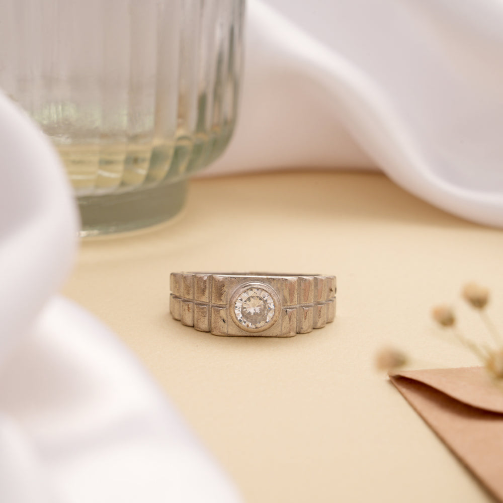 Bezel Set Single Moissanite Silver Ring