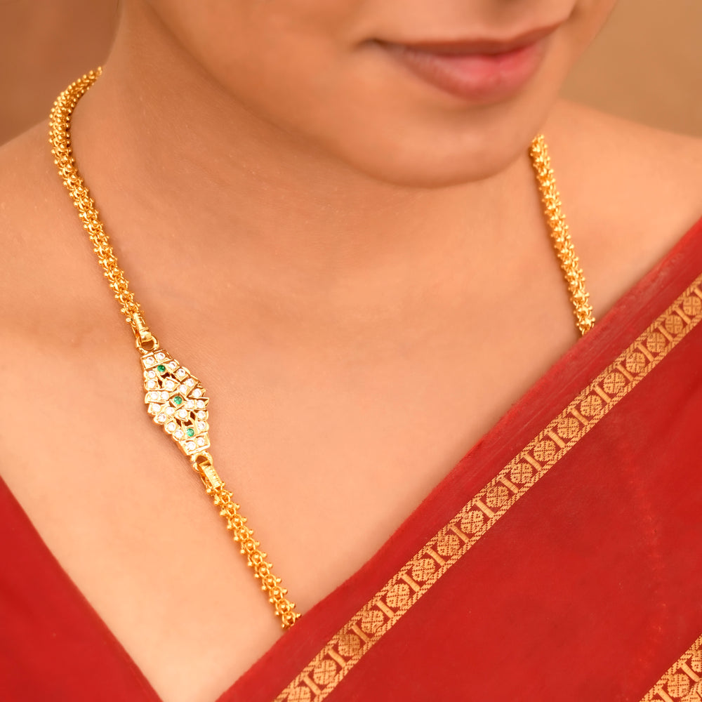 Elegant Silver White Stone Mugappu Chain