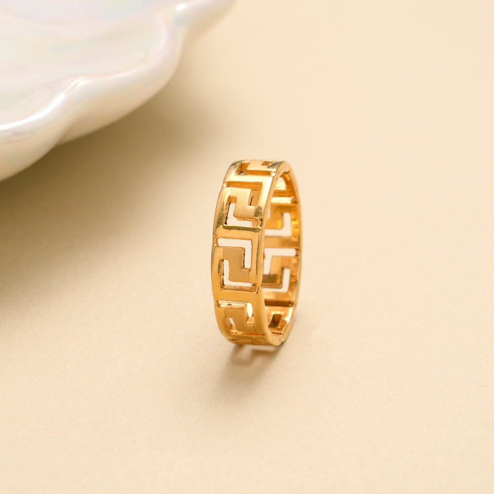 Designer Greek Pattern Gold Ring
