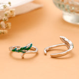 Green Feather Silver Toe Ring