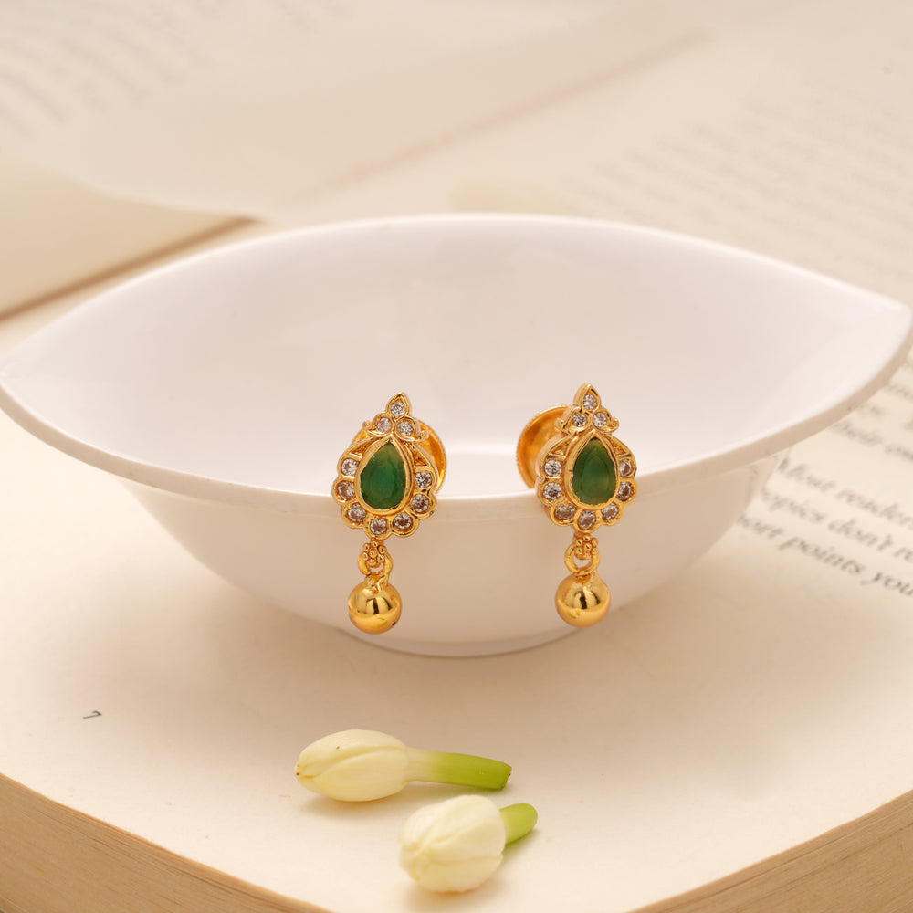 Elegant Emerald Tear Drop Golden Drop Earring